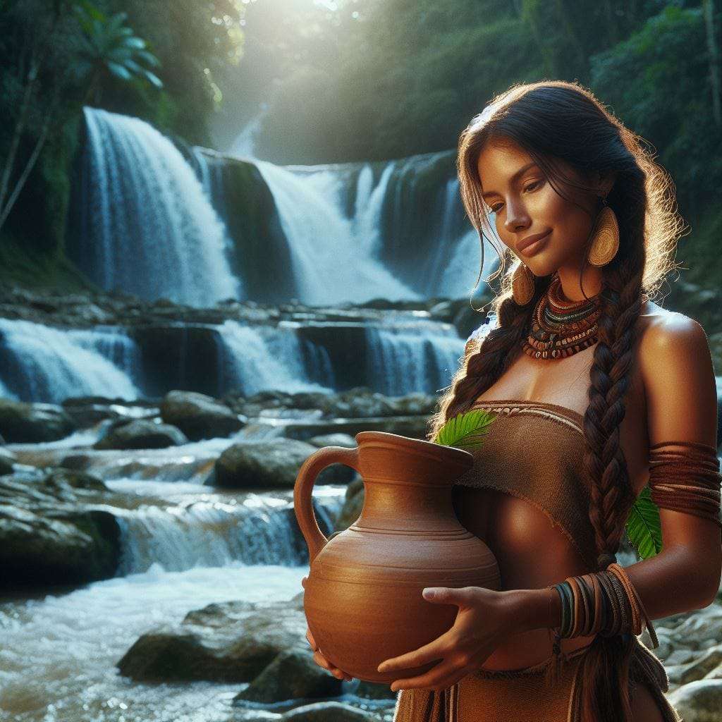 taina recogiendo agua en cascadas de damajagua